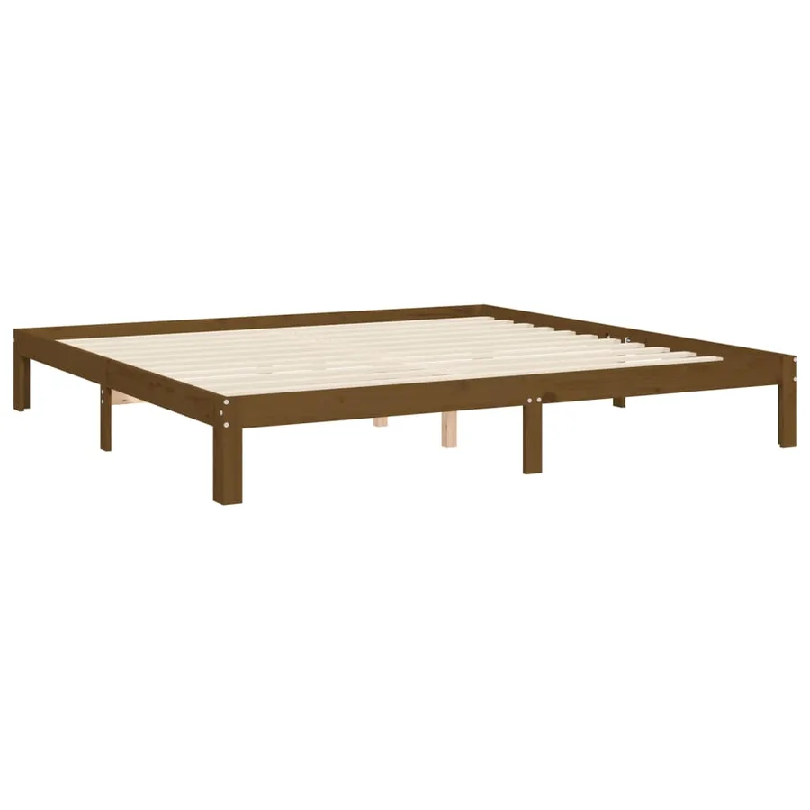 Cadre de lit sans matelas marron miel 200x200cm bois pin massif - 9