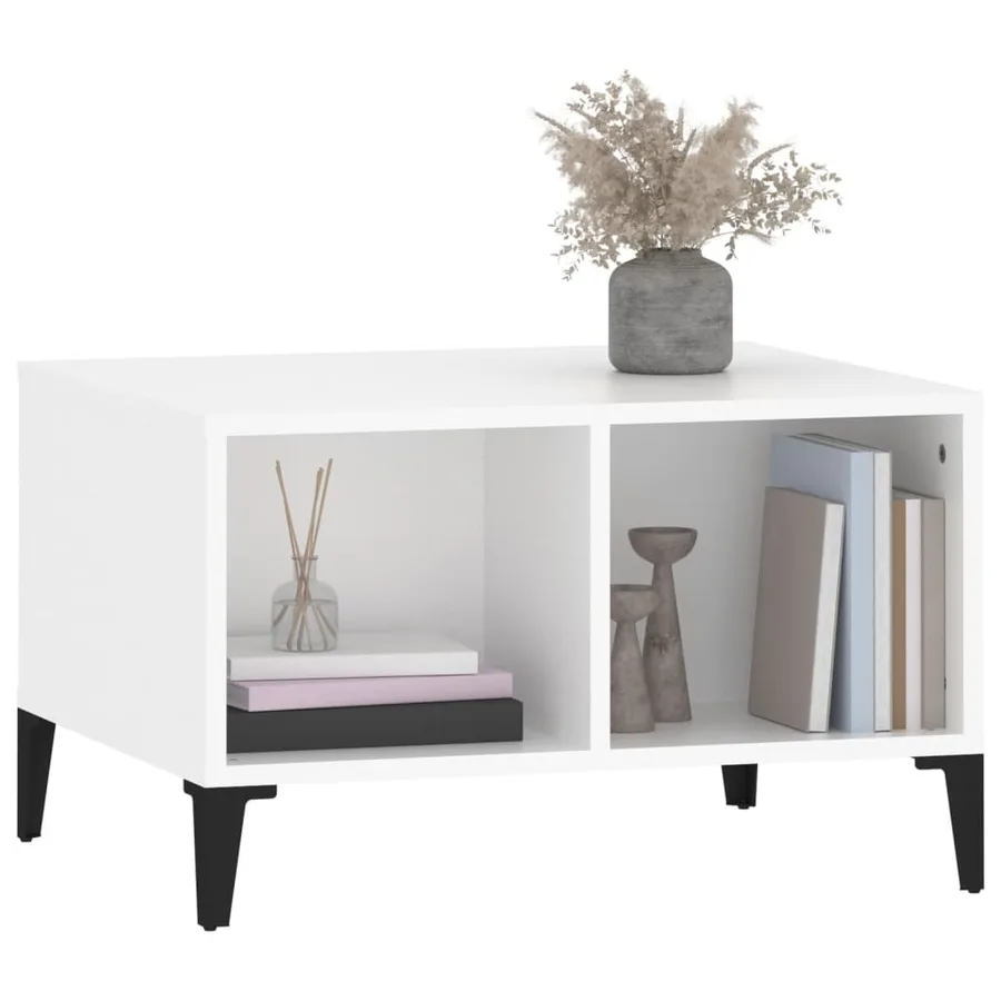 Table basse Blanc 60x50x36,5 cm Bois d'ingénierie - 4