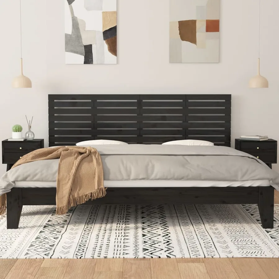 Tête de lit murale Noir 166x3x63 cm Bois massif de pin - 3