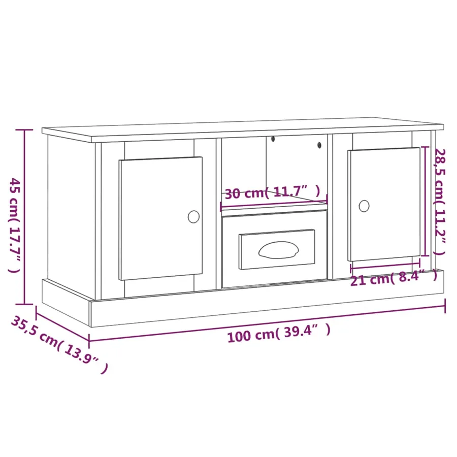 Meuble TV blanc brillant 100x35,5x45 cm bois d'ingénierie - 10