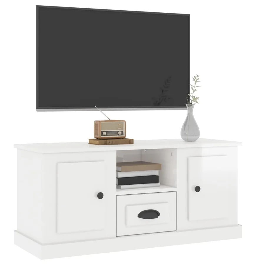Meuble TV blanc brillant 100x35,5x45 cm bois d'ingénierie - 4