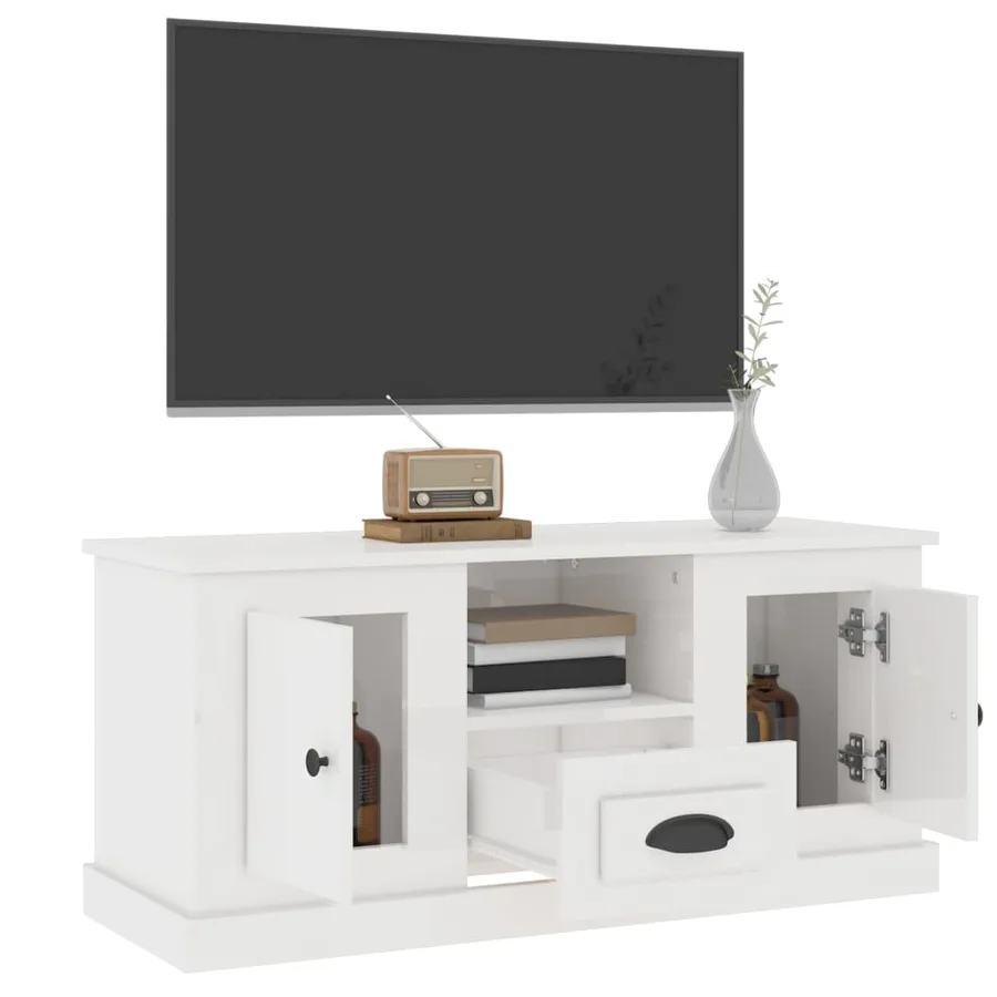 Meuble TV blanc brillant 100x35,5x45 cm bois d'ingénierie - 5