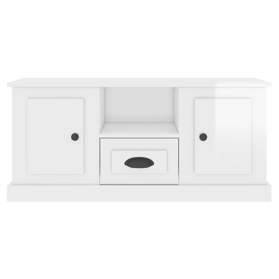 Meuble TV blanc brillant 100x35,5x45 cm bois d'ingénierie - 6