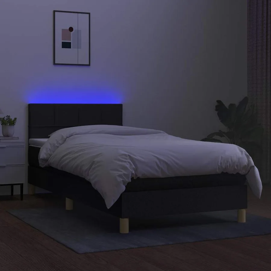 Sommier à lattes de lit avec matelas et LED Noir 80x200cm Tissu - 4
