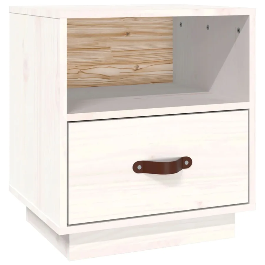Table de chevet Blanc 40x34x45 cm Bois de pin massif - 2
