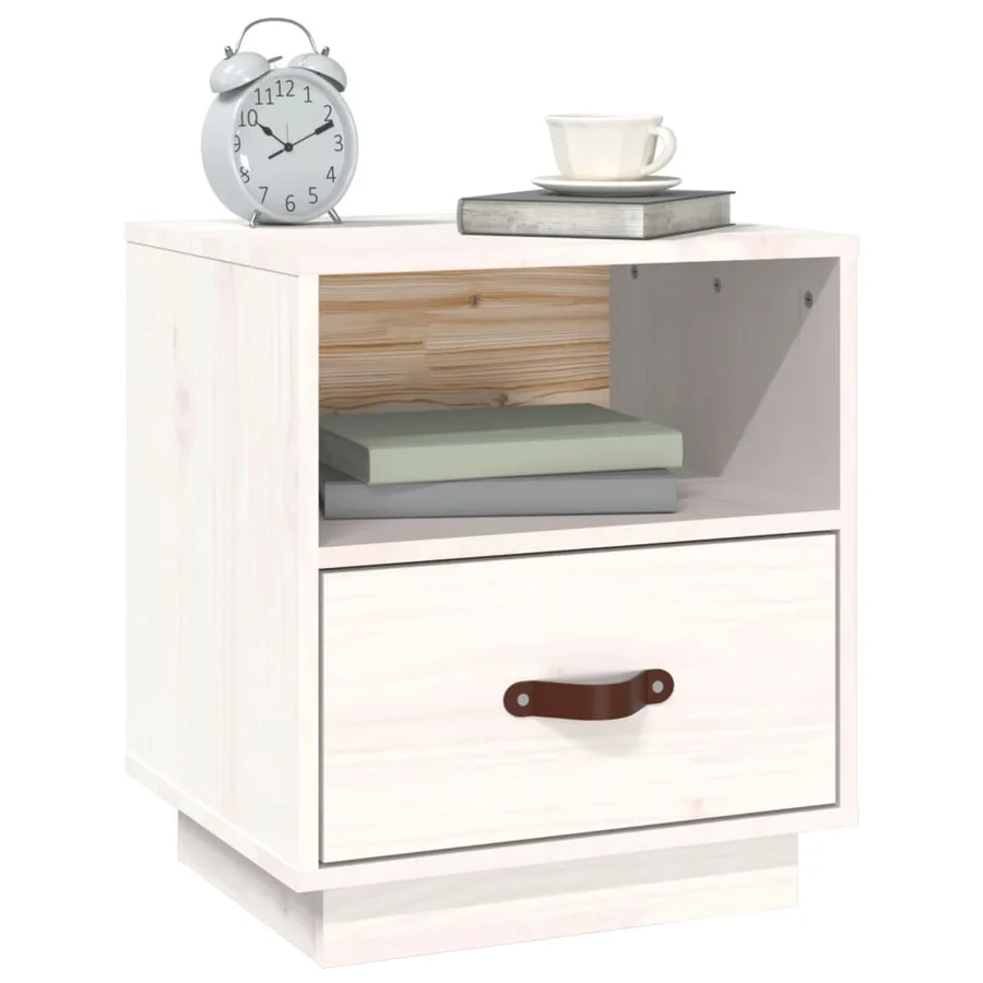 Table de chevet Blanc 40x34x45 cm Bois de pin massif - 4
