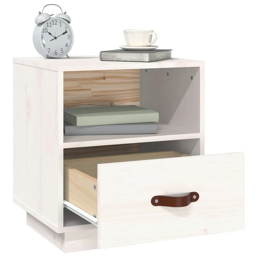 Table de chevet Blanc 40x34x45 cm Bois de pin massif - 5