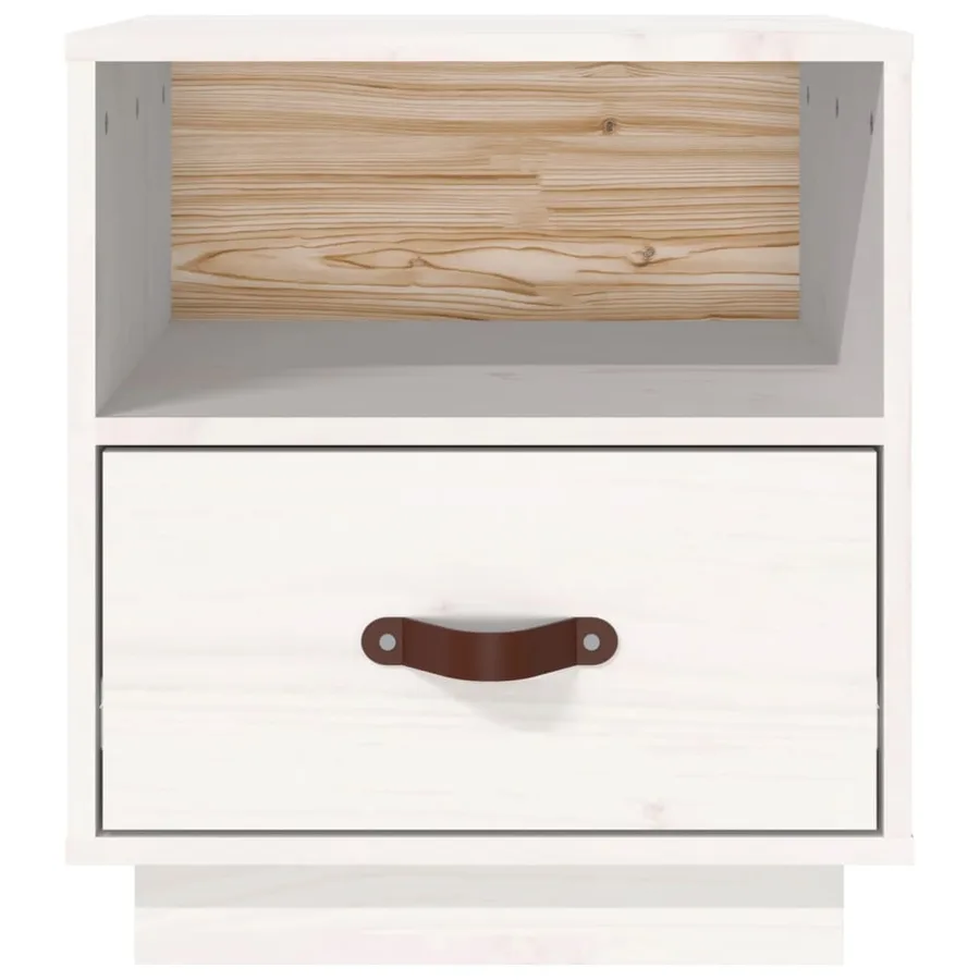 Table de chevet Blanc 40x34x45 cm Bois de pin massif - 6