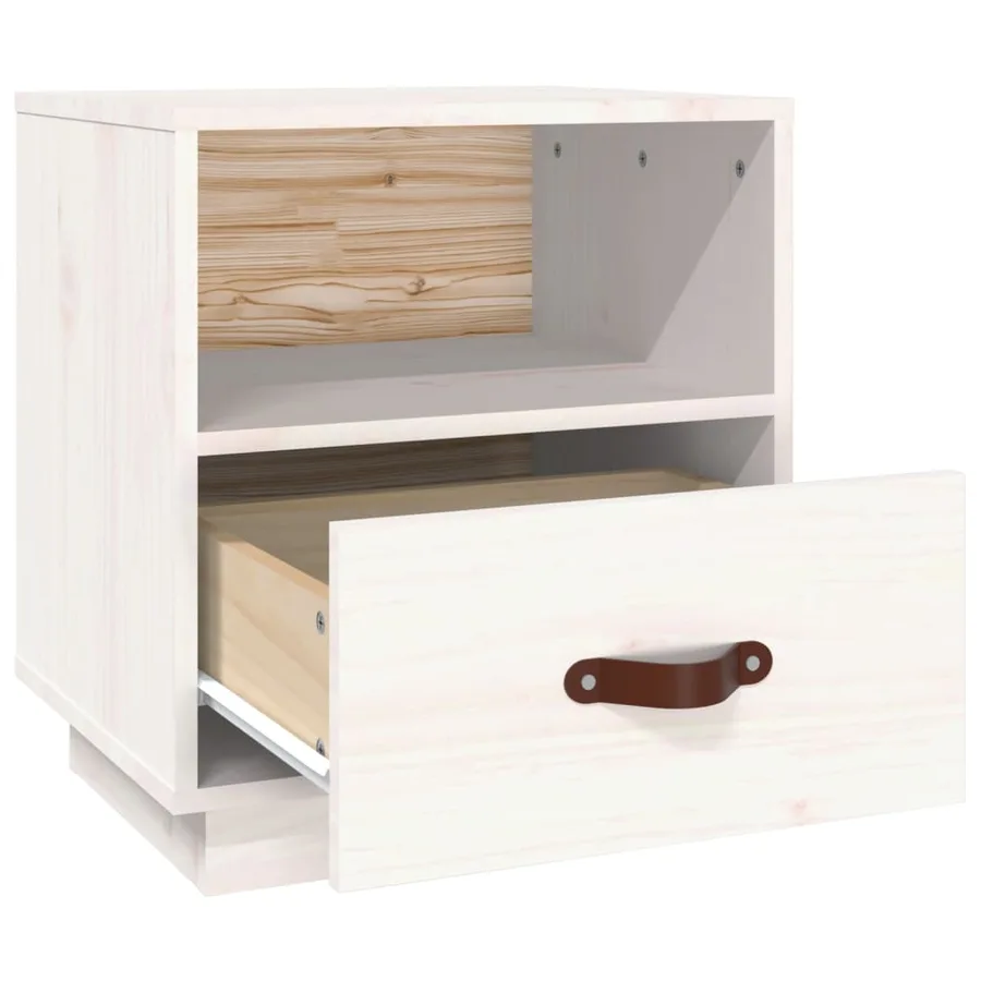 Table de chevet Blanc 40x34x45 cm Bois de pin massif - 7