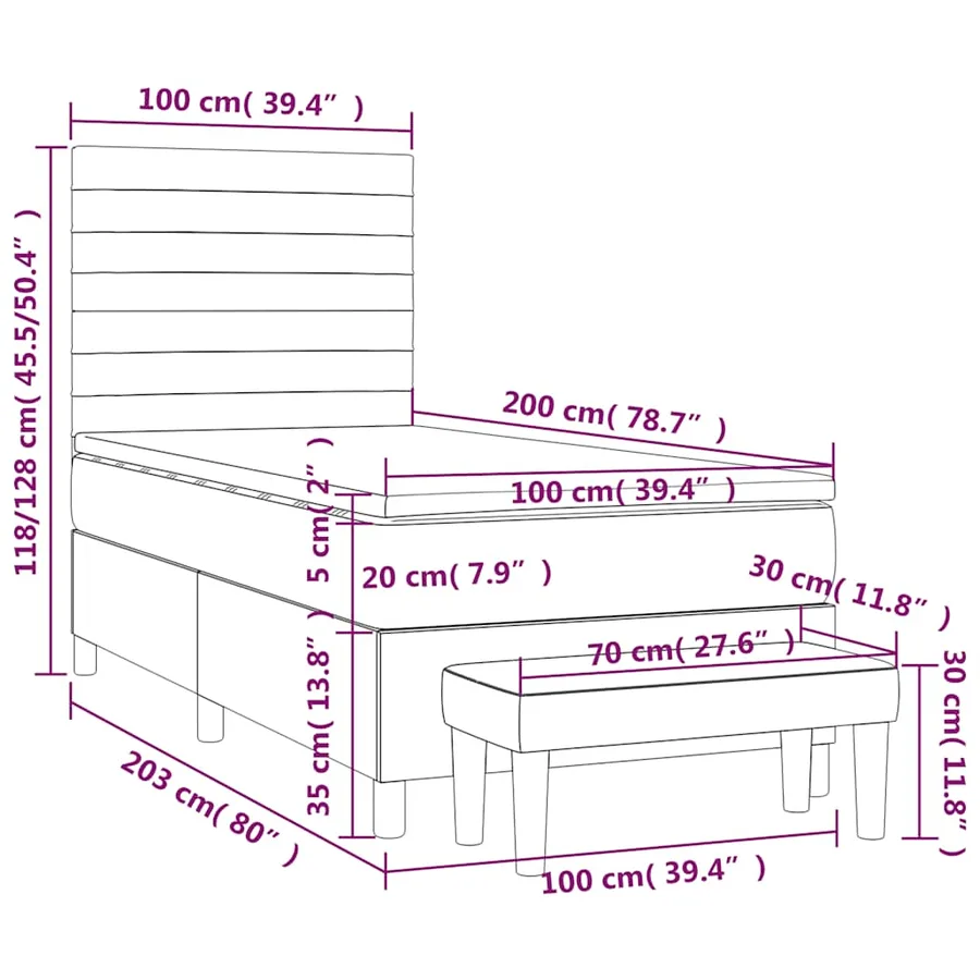 Sommier à lattes de lit avec matelas Noir 100x200 cm Tissu - 8