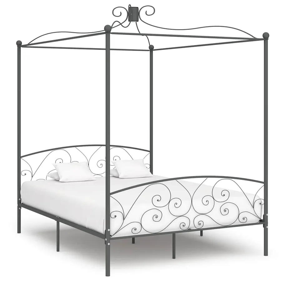 Cadre de lit à baldaquin sans matelas gris métal 180x200 cm