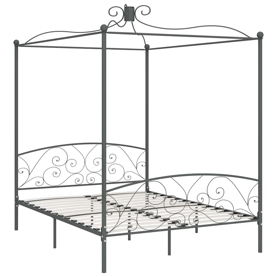 Cadre de lit à baldaquin sans matelas gris métal 180x200 cm - 2