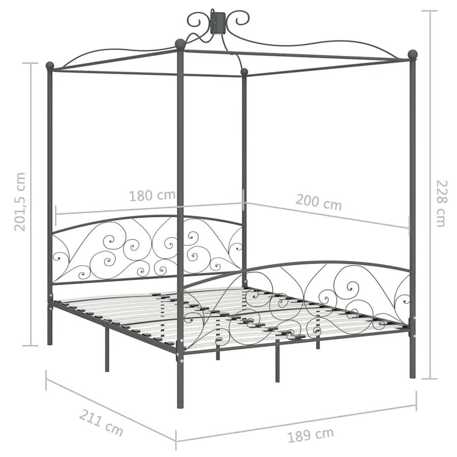 Cadre de lit à baldaquin sans matelas gris métal 180x200 cm - 6
