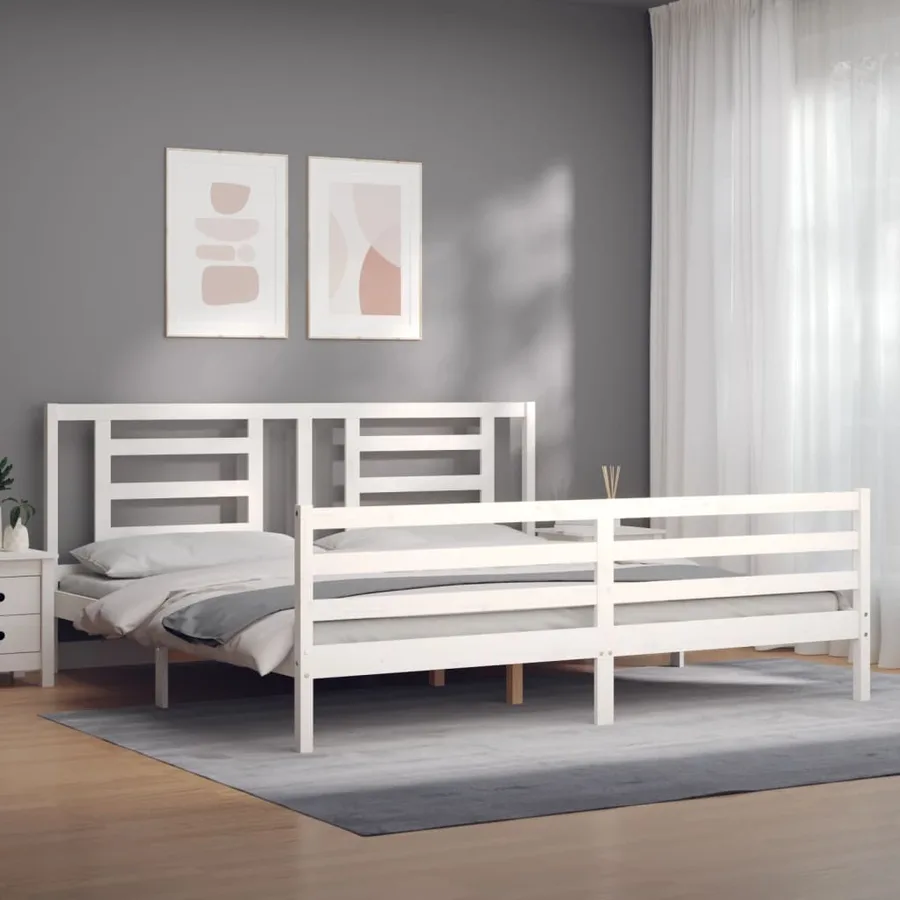 Cadre de lit sans matelas blanc 200x200 cm bois massif - 3