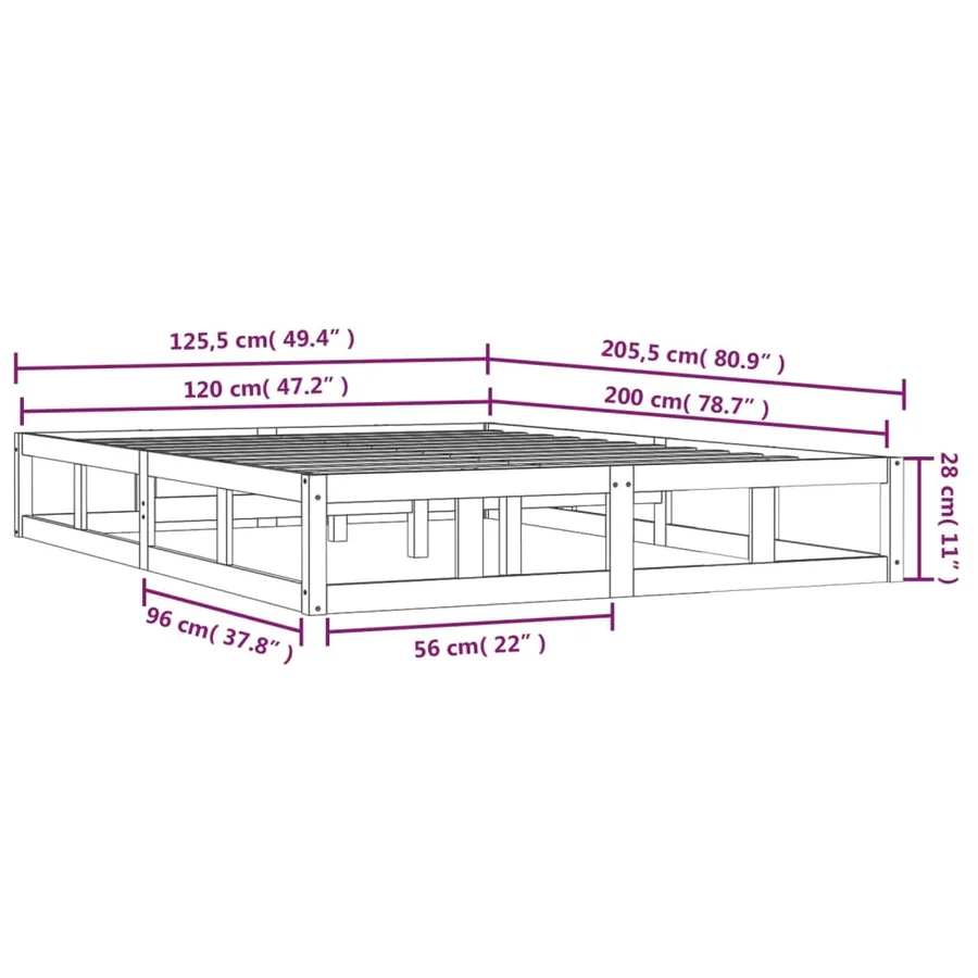 Cadre de lit sans matelas noir 120x200 cm bois massif - 9