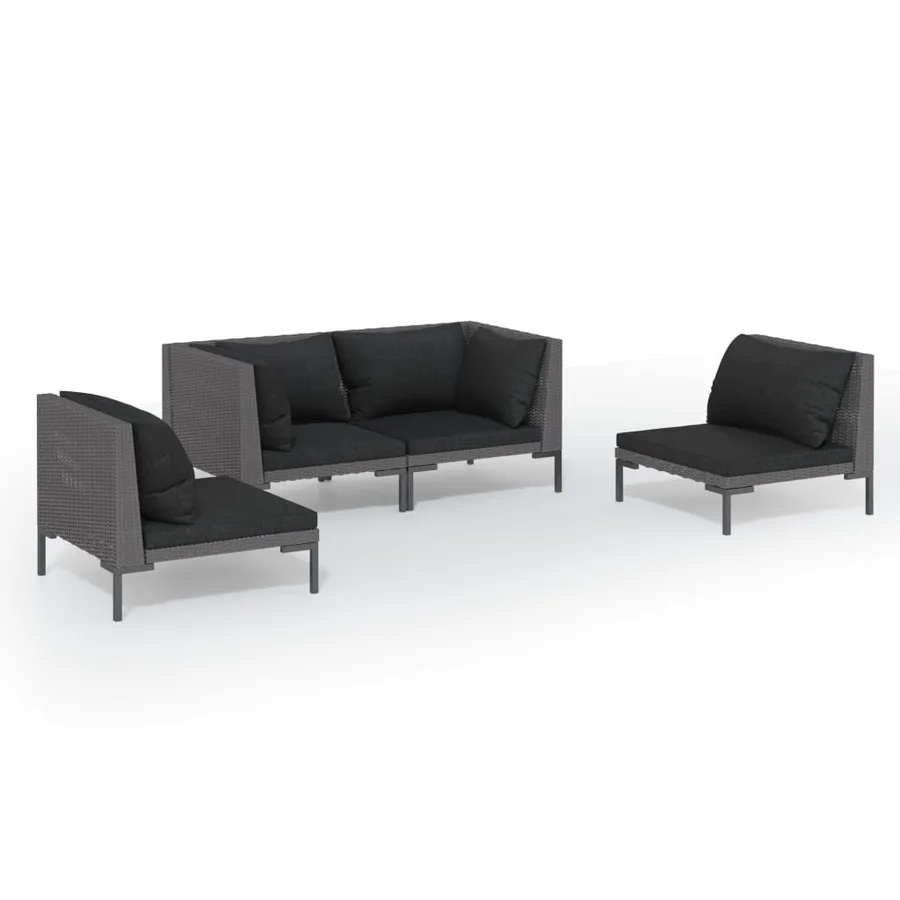 Salon de jardin 4 pcs avec coussins Résine tressée Gris foncé - 2