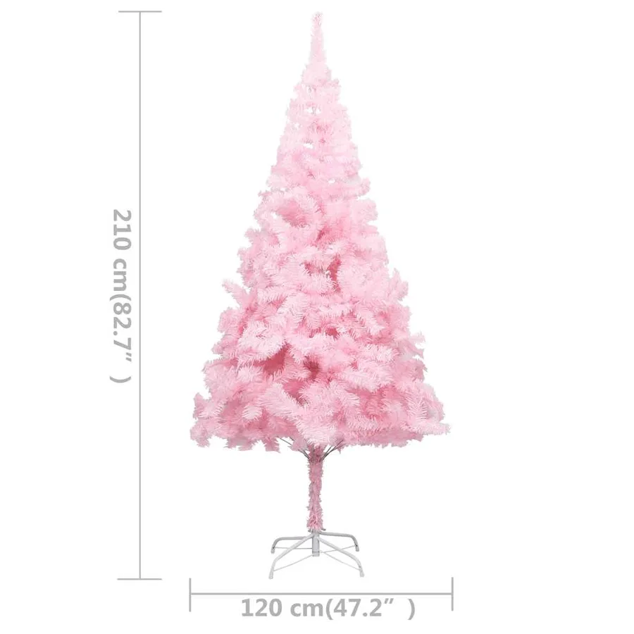 Arbre de Noël artificiel pré-éclairé et boules rose 210 cm PVC - 10