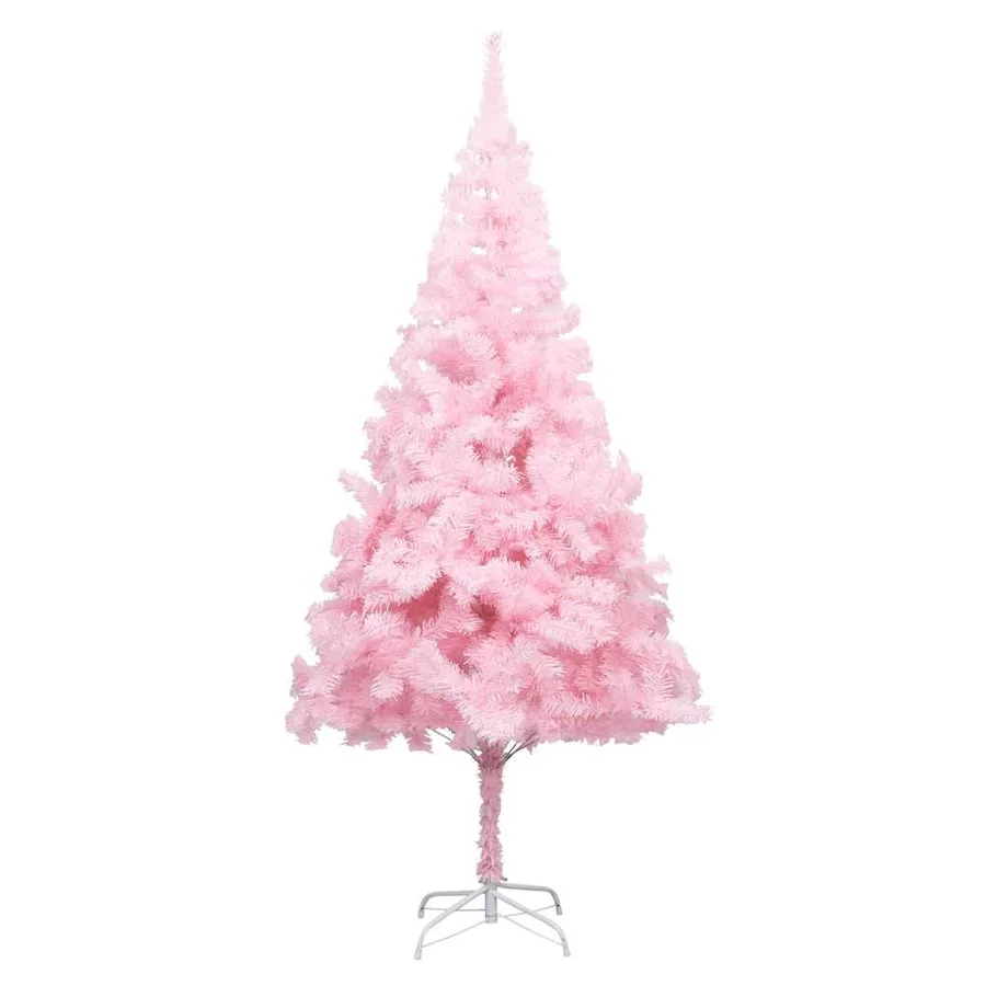 Arbre de Noël artificiel pré-éclairé et boules rose 210 cm PVC - 2