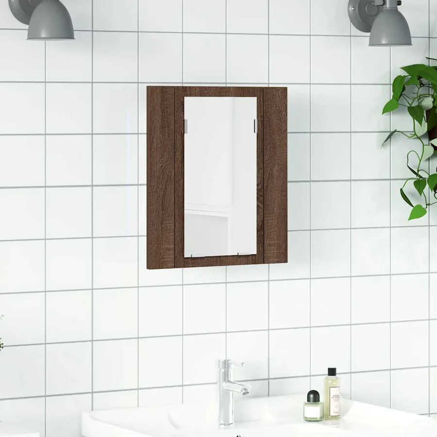 Armoire à miroir LED de salle de bain chêne marron 40x12x45 cm