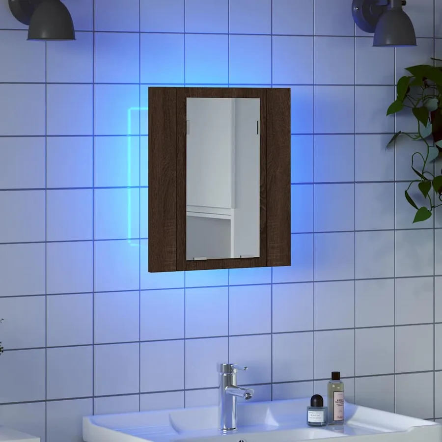 Armoire à miroir LED de salle de bain chêne marron 40x12x45 cm - 8