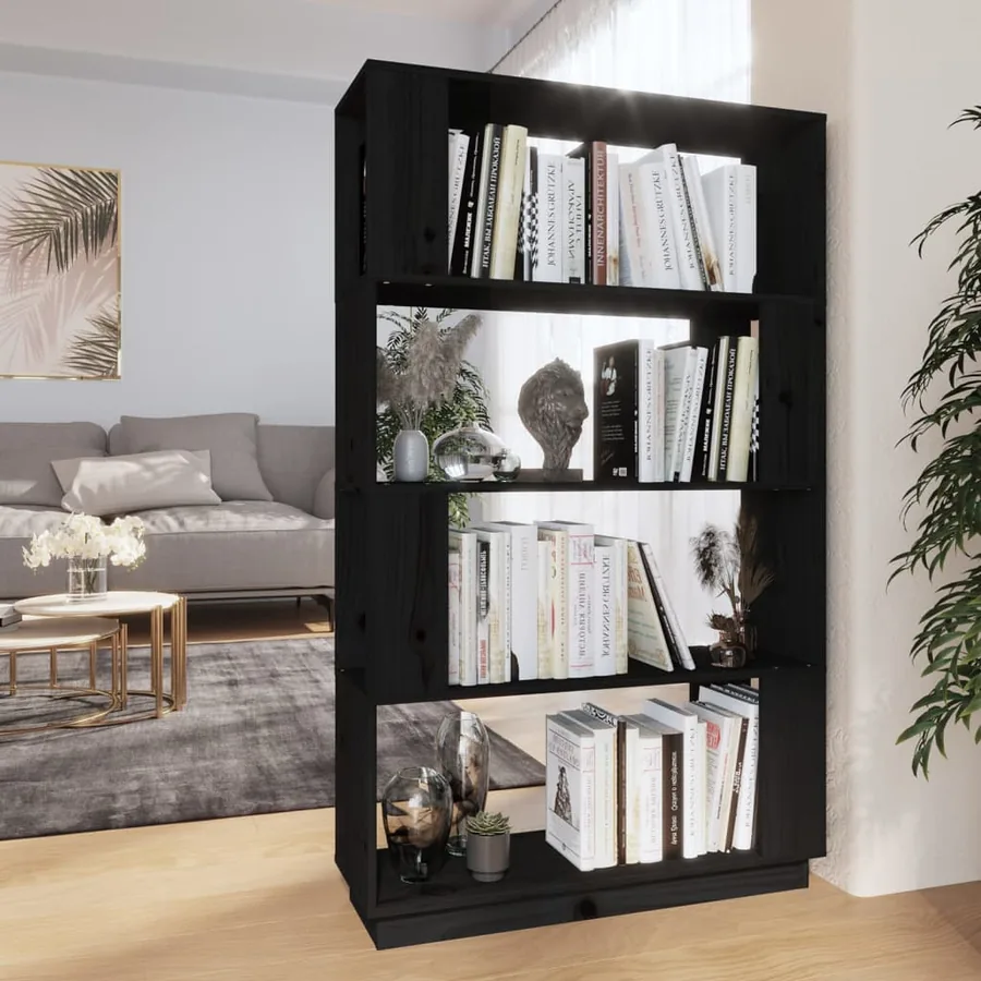 Bibliothèque/Séparateur de pièce Noir 80x25x132 cm Pin massif