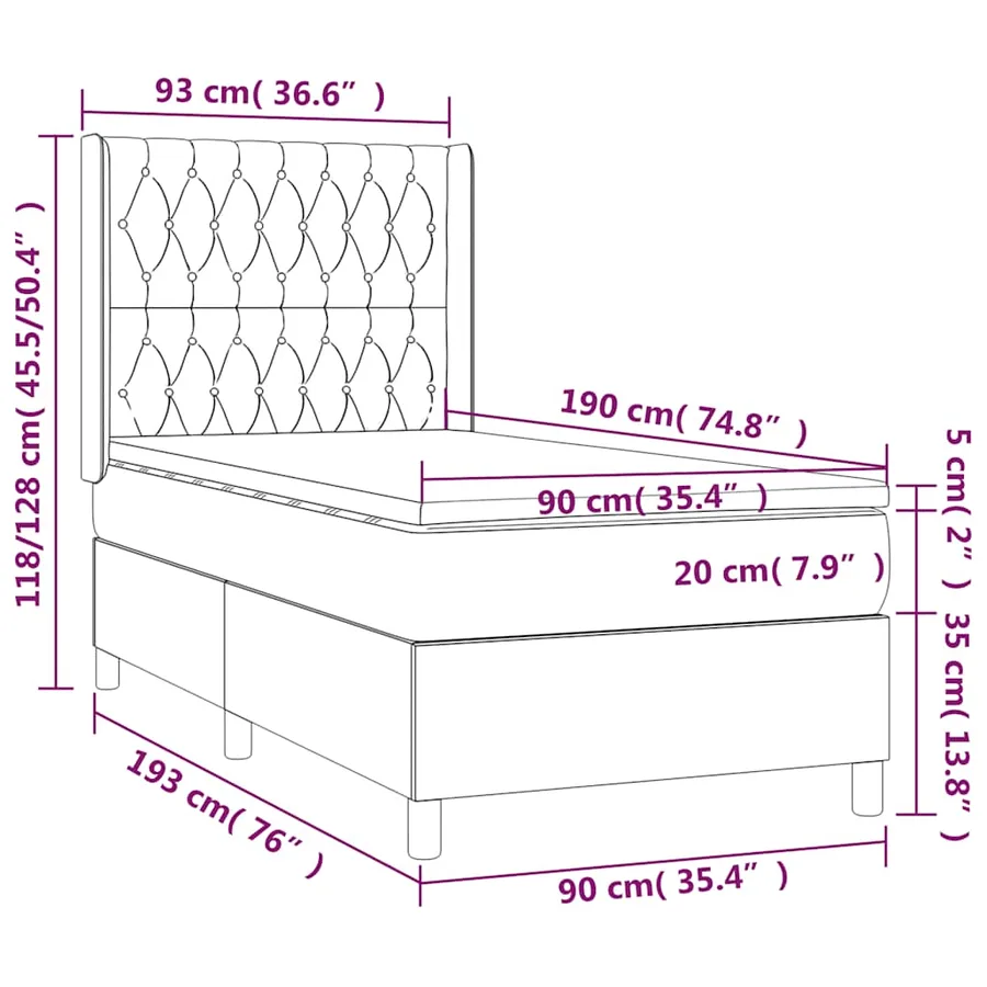 Sommier à lattes de lit matelas et LED Noir 90x190 cm Tissu - 8
