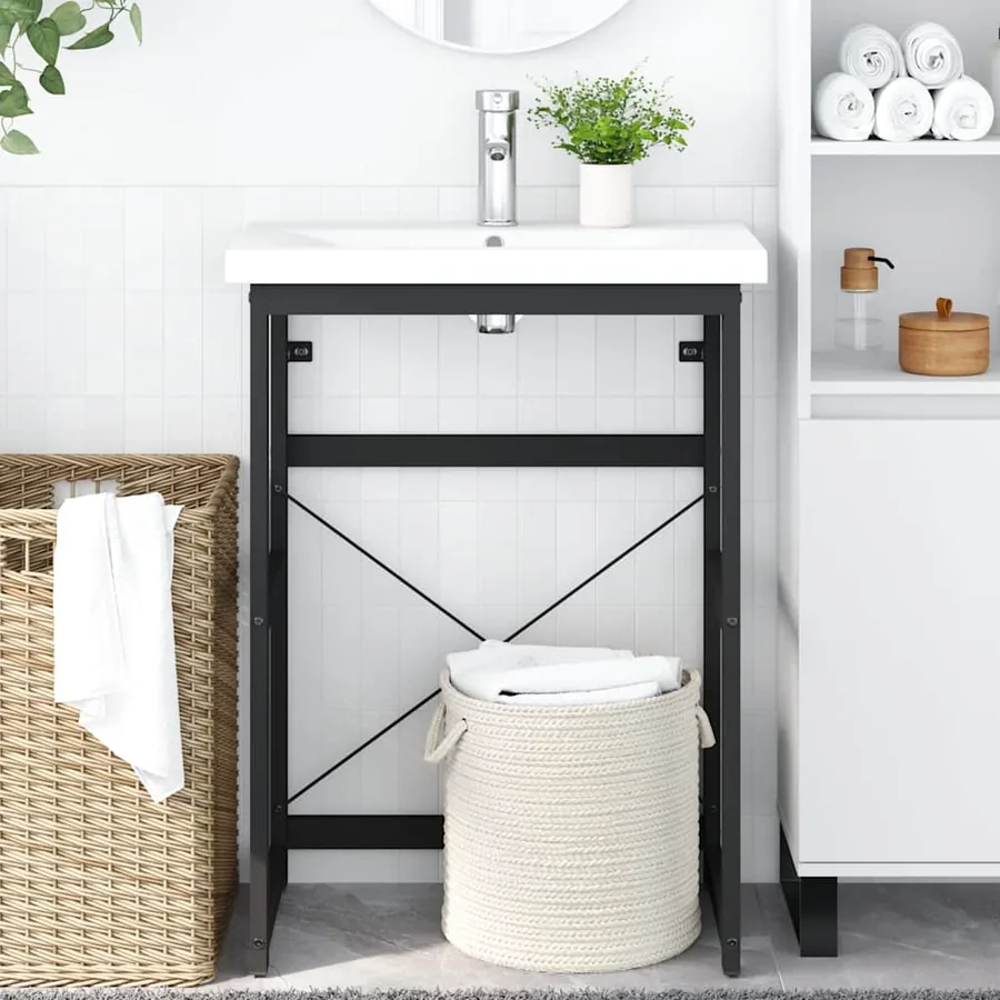 Cadre de lavabo de salle de bain Noir 59x38x83 cm Fer