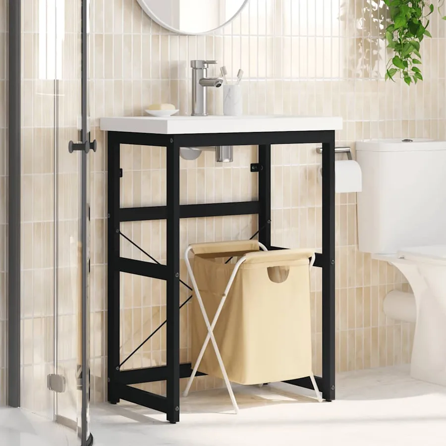 Cadre de lavabo de salle de bain Noir 59x38x83 cm Fer - 3