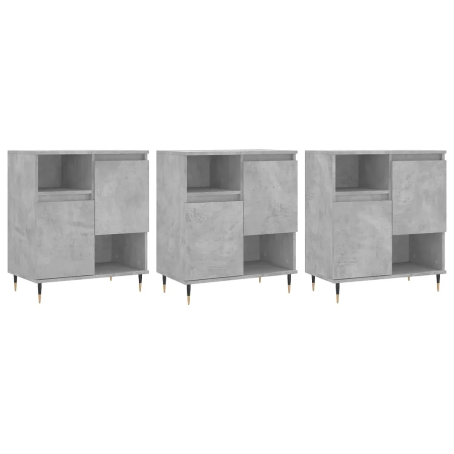 Buffets 3 pcs gris béton bois d'ingénierie - 2