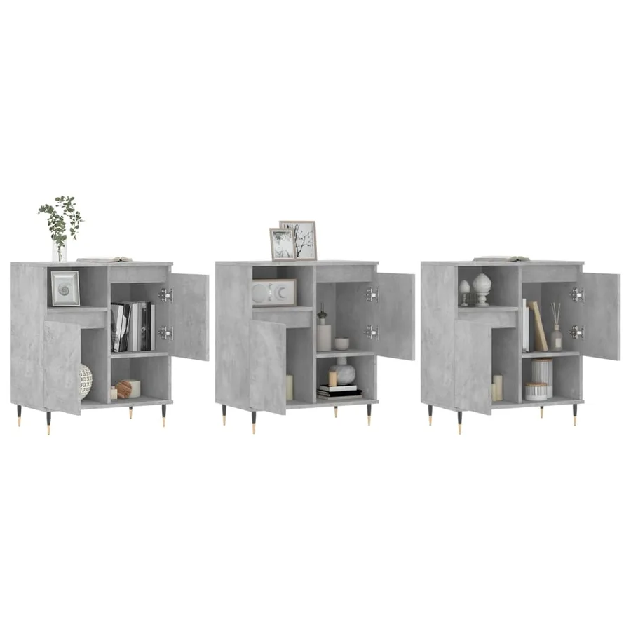 Buffets 3 pcs gris béton bois d'ingénierie - 3