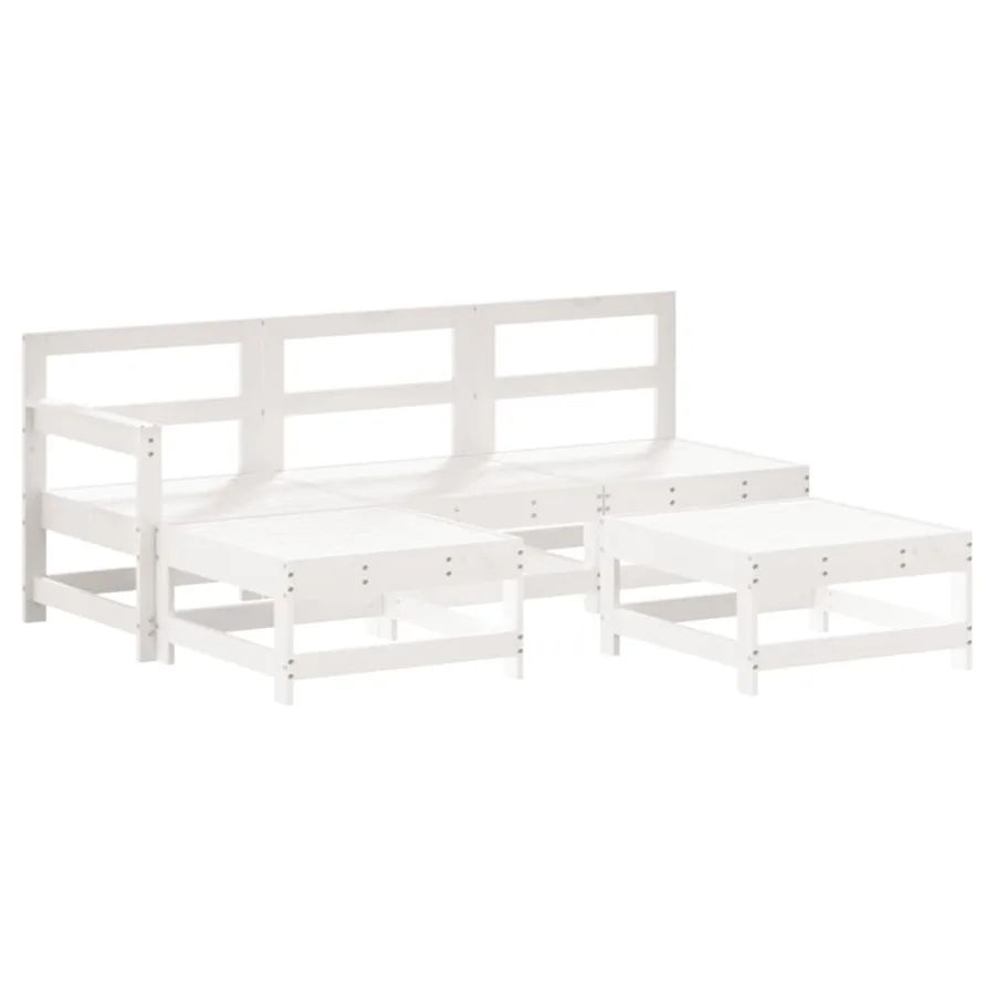 Salon de jardin 5 pcs avec coussins blanc bois massif - 3