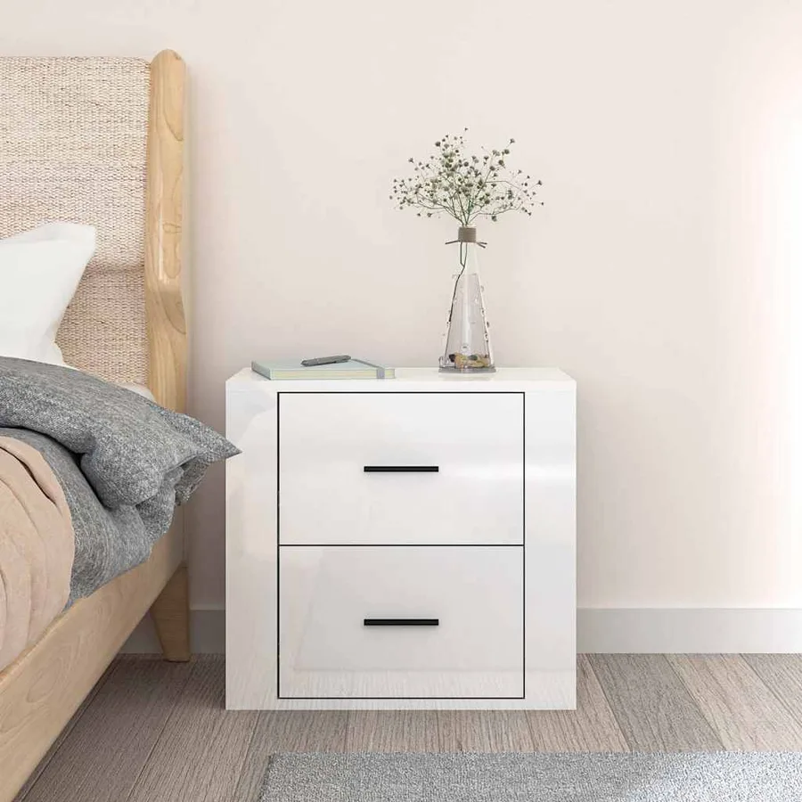 Table de chevet murale Blanc brillant 50x36x47 cm - 3