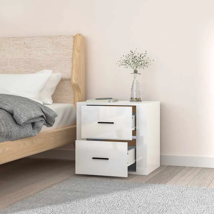 Table de chevet murale Blanc brillant 50x36x47 cm - 4