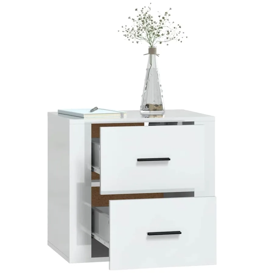Table de chevet murale Blanc brillant 50x36x47 cm - 5