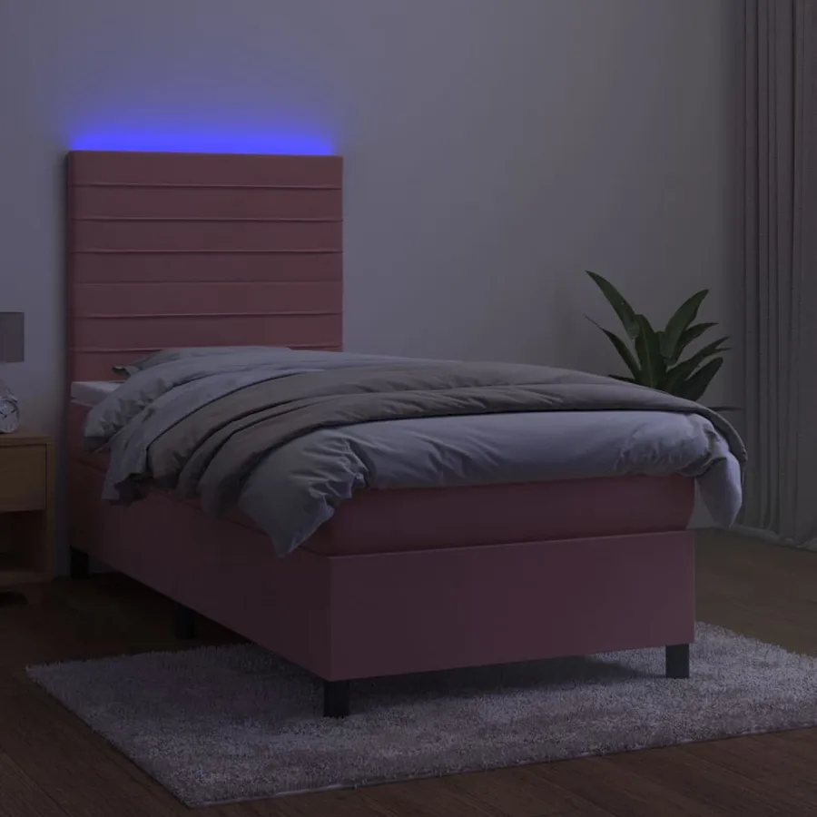 Sommier à lattes de lit avec matelas LED Rose 100x200cm Velours - 4