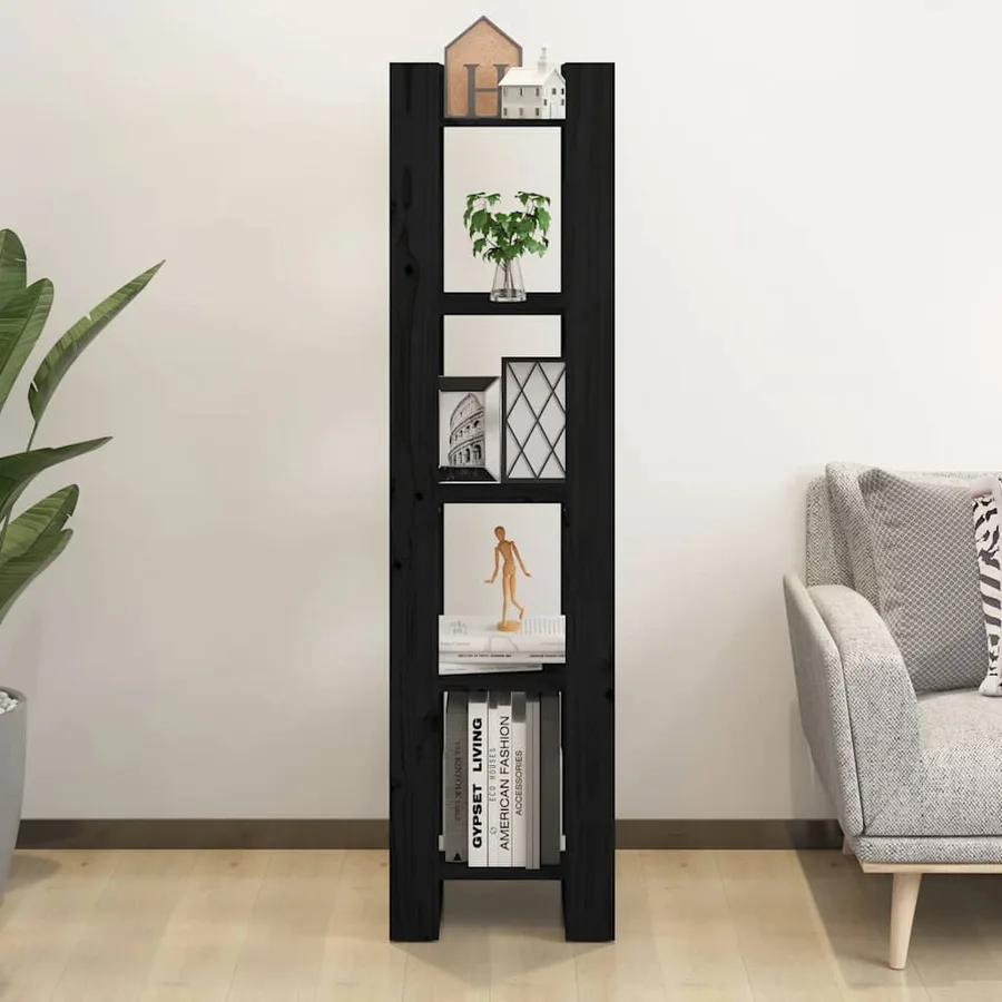 Bibliothèque/Séparateur de pièce Noir 41x35x160 cm Pin massif - 3