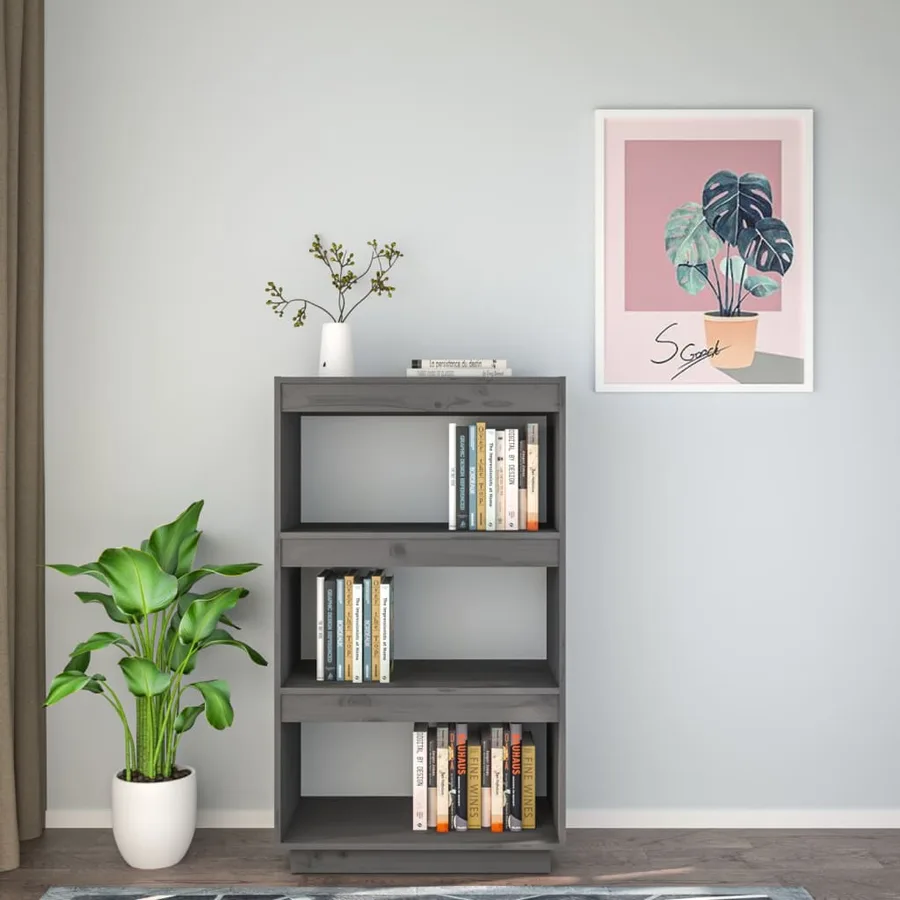 Bibliothèque/Séparateur de pièce Gris 60x35x103 cm Pin massif - 3