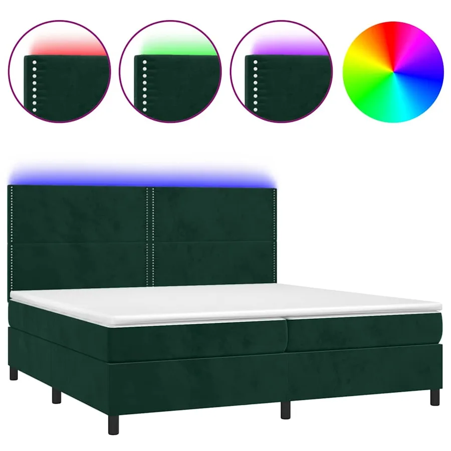 Sommier à lattes de lit matelas et LED Vert foncé 200x200 cm - 2