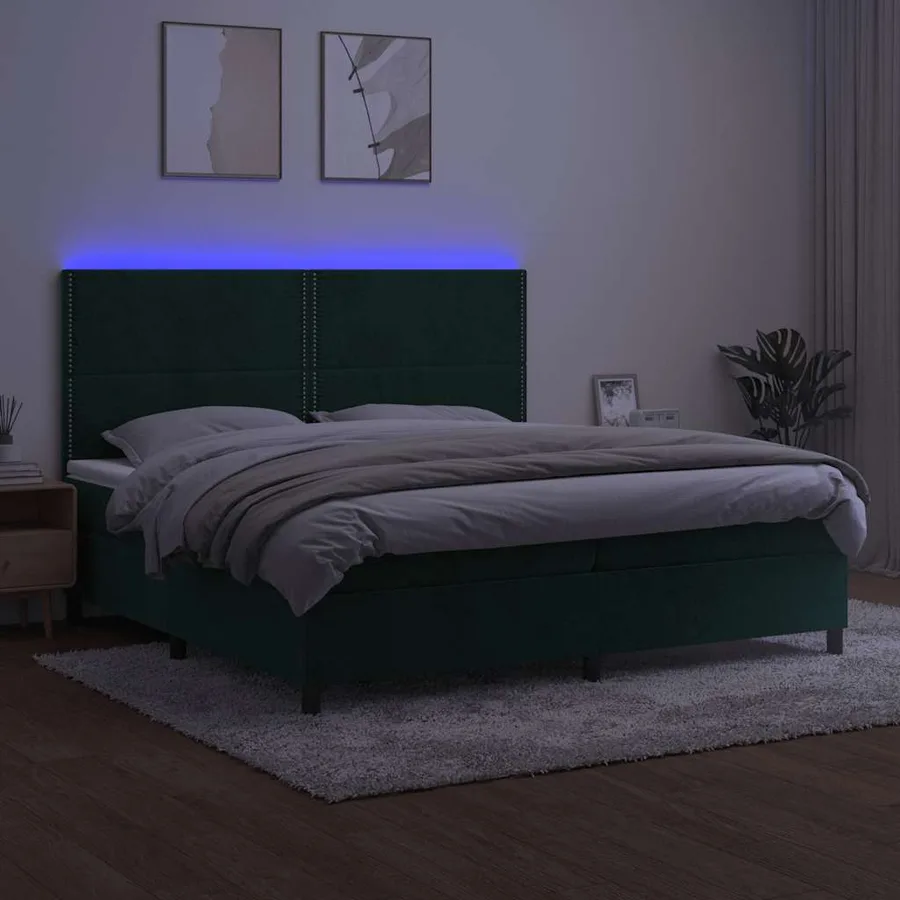 Sommier à lattes de lit matelas et LED Vert foncé 200x200 cm - 4