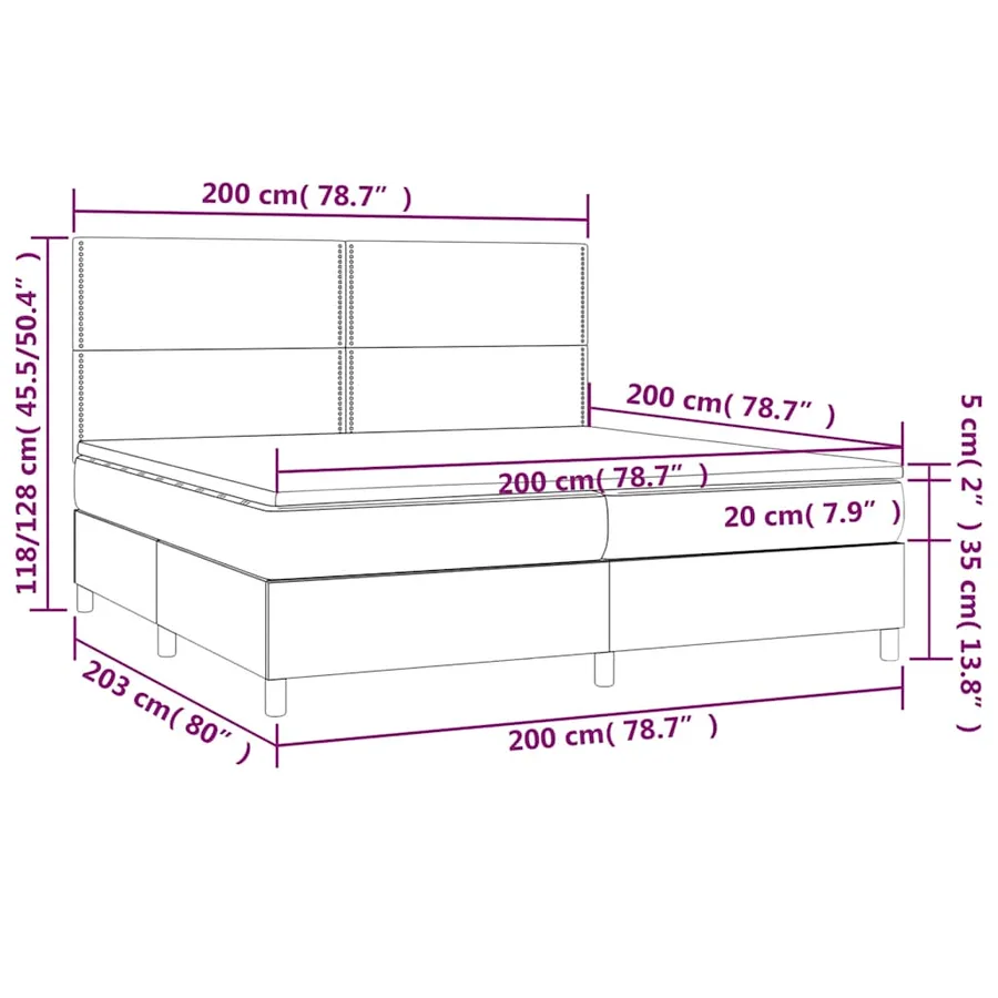Sommier à lattes de lit matelas et LED Vert foncé 200x200 cm - 9