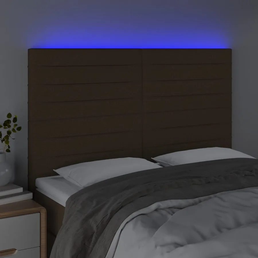Tête de lit à LED Marron foncé 144x5x118/128 cm Tissu - 3