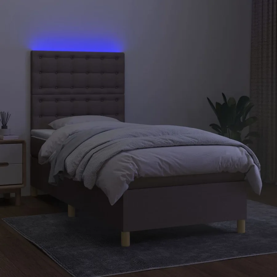Sommier à lattes de lit et matelas et LED Taupe 90x200 cm Tissu - 4