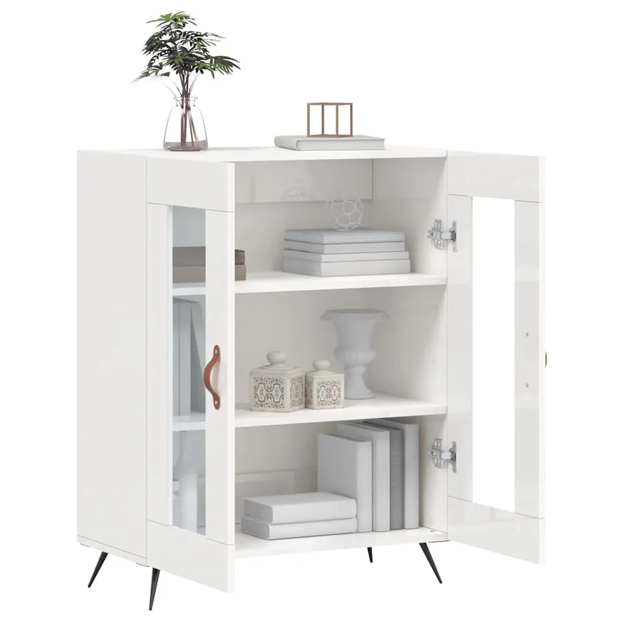 Buffet Blanc brillant 69,5x34x90 cm Bois d'ingénierie - 4