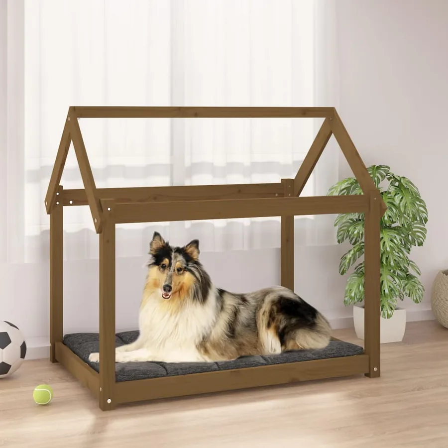 Lit pour chien Marron miel 101x70x90 cm Bois de pin solide