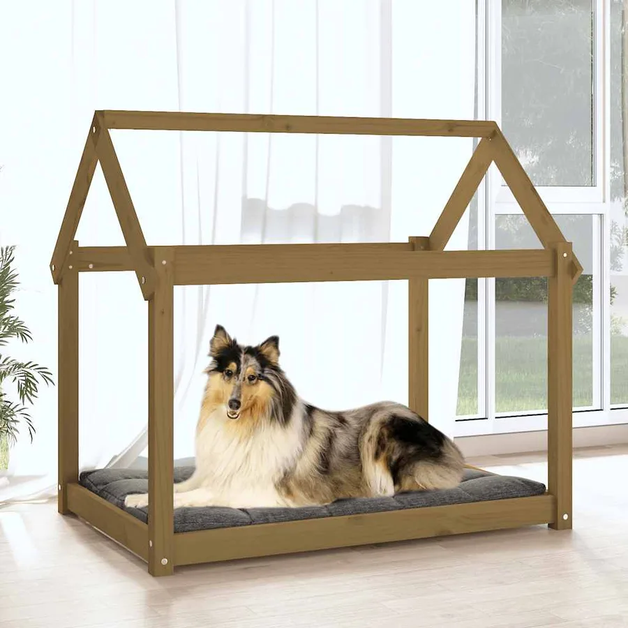 Lit pour chien Marron miel 101x70x90 cm Bois de pin solide - 3