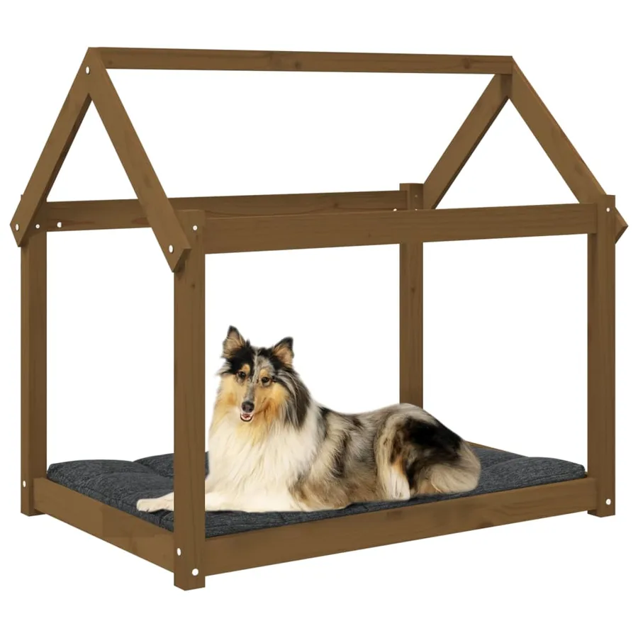 Lit pour chien Marron miel 101x70x90 cm Bois de pin solide - 4