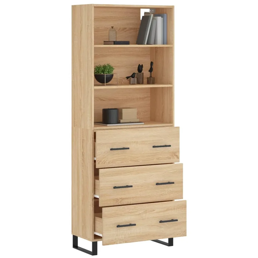 Buffet haut Chêne sonoma 69,5x34x180 cm Bois d'ingénierie - 3