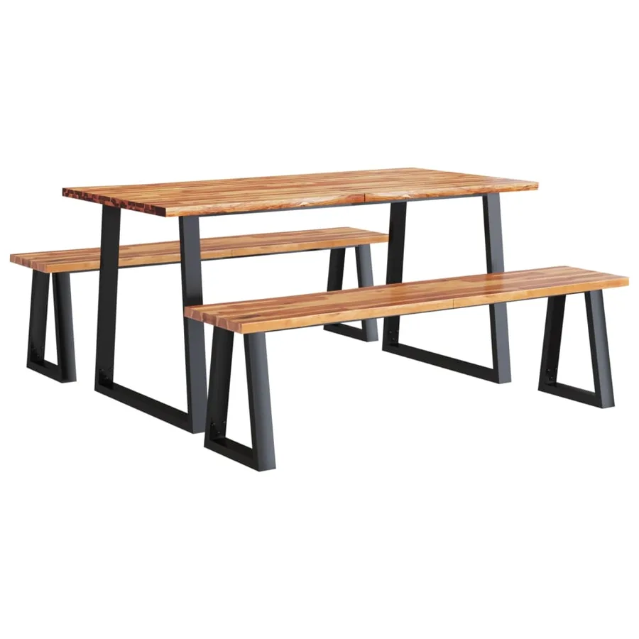Ensemble à manger 3 pcs avec bord vivant bois massif d'acacia - 2