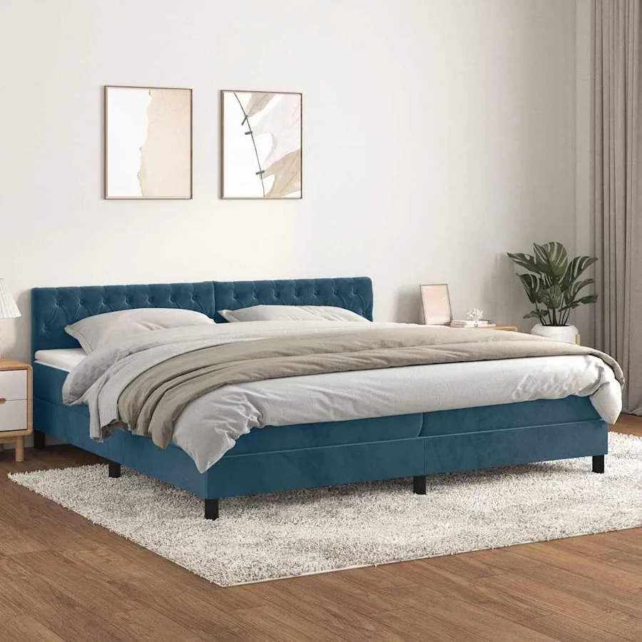 Sommier à lattes de lit et matelas Bleu foncé 200x200cm Velours