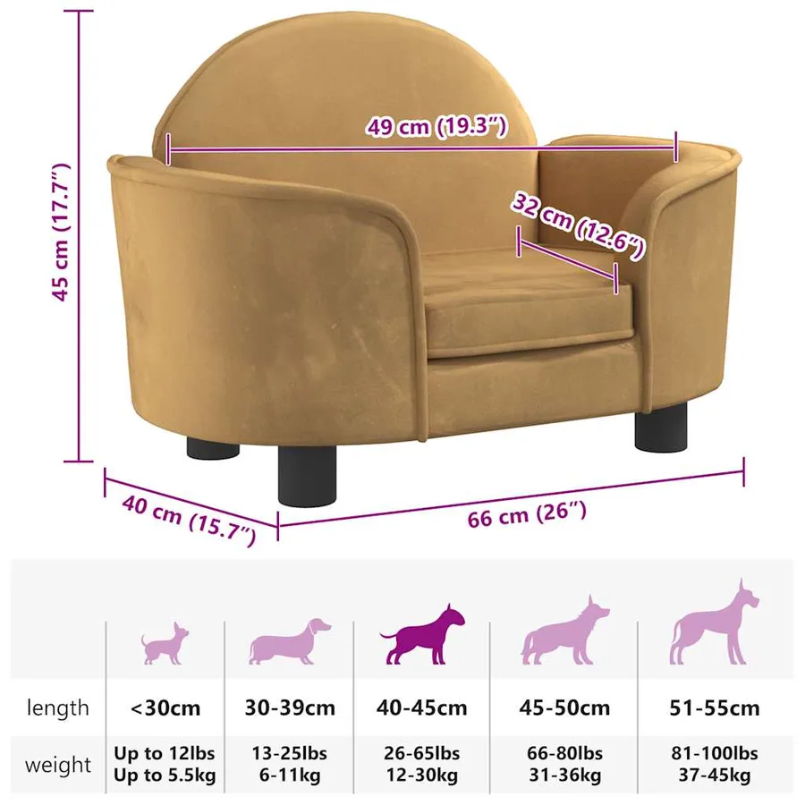 Lit pour chien marron 66x40x45 cm velours - 7